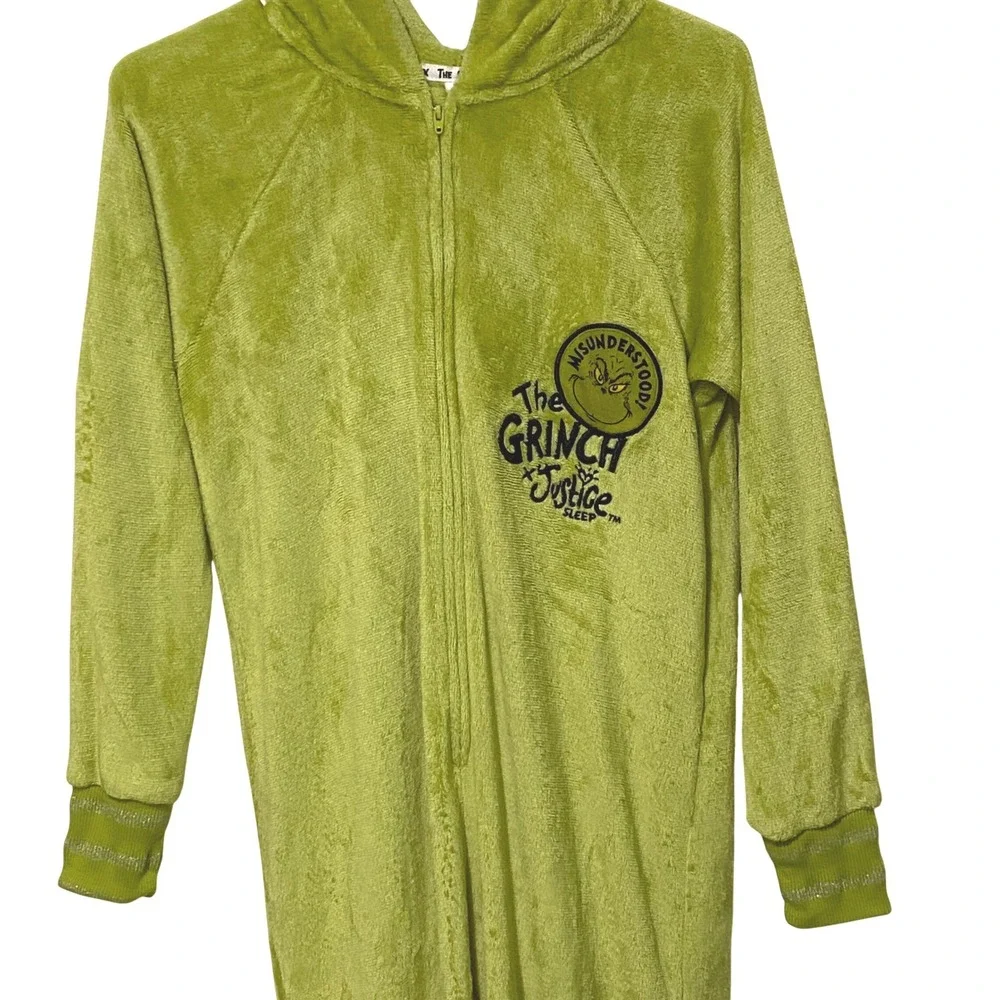 Grinch x Justice Sleep One Piece Pajama Jumpsuit Pom Pom Hood Loungewear XL